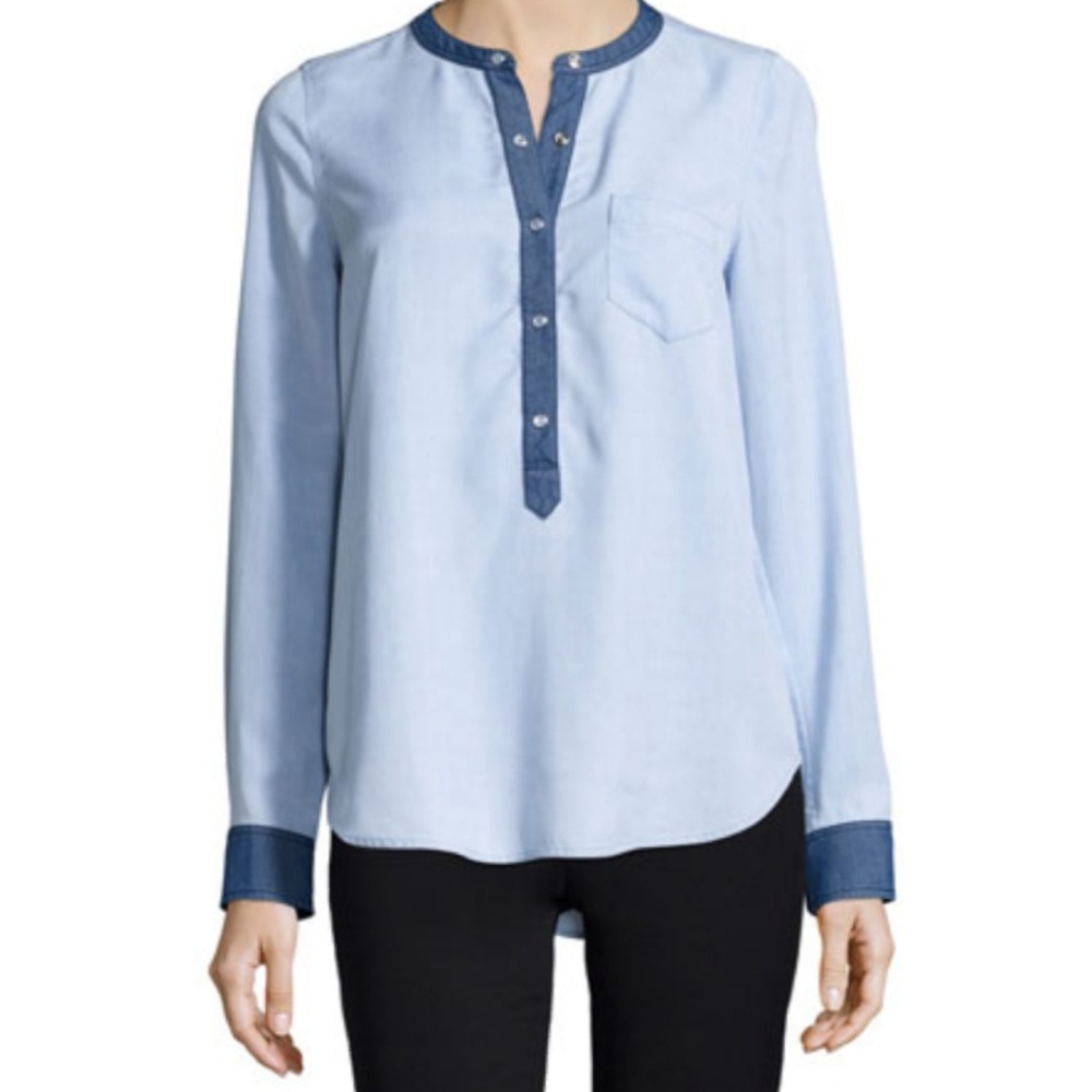Vince Color Block Chambray Shirt With Pearly Snaps - image 1
